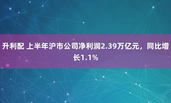 升利配 上半年沪市公司净利润2.39万亿元，同比增长1.1%